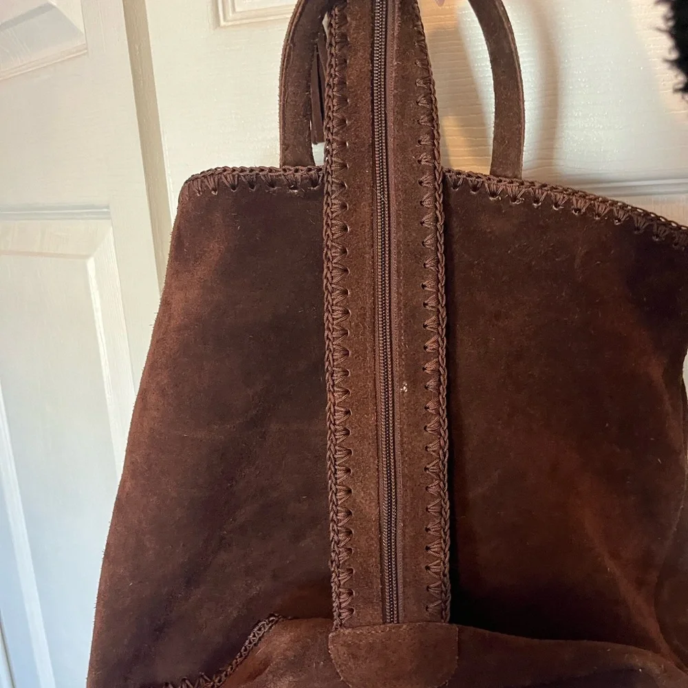 Brown Suede Tote Bag with Pouch
